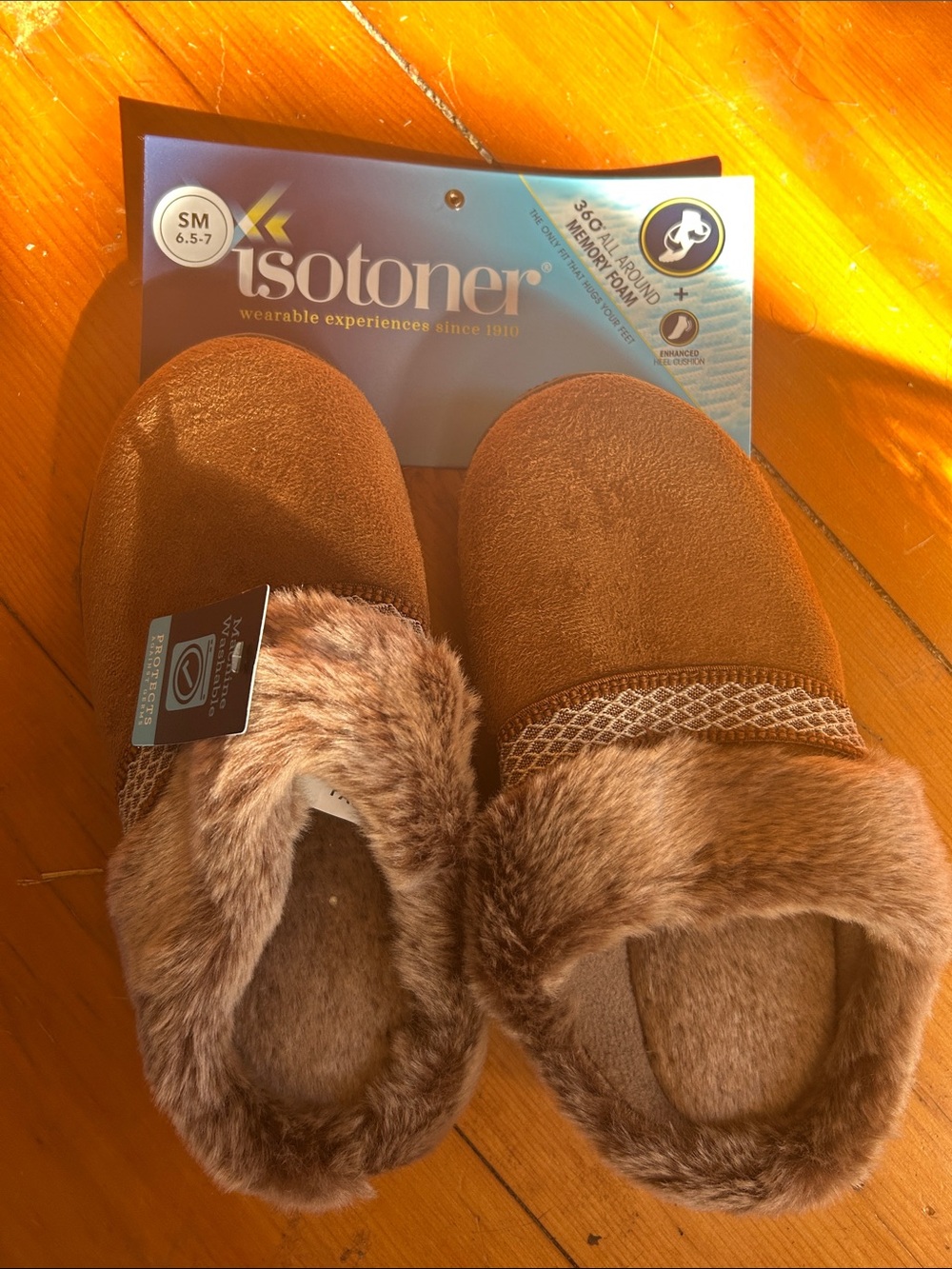 isotoner Chestnut Brown Faux-Fur Slip-On Clog Slippers